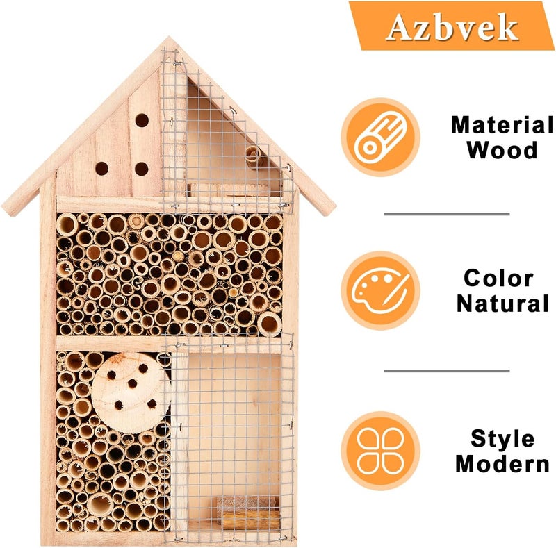 Azbvek Wooden Insect House Hotel for Bee, Butterfly, Ladybirds, Beneficial Insect Habitat, Bug Hotel Garden 11.7" x 7.7" (B) - Image 2